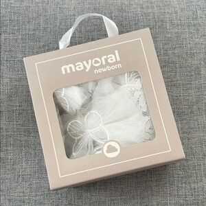 Mayoral Newborn White Lace socks and headband in Gift Box